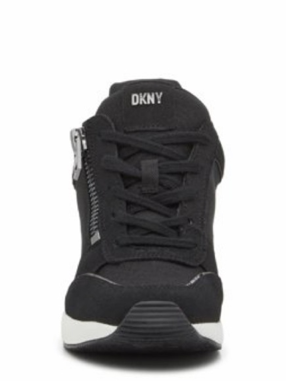DKNY Black and Silver Wedge Lace-Up Sneakers with Side Zip